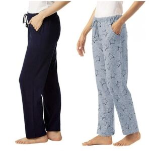 Lucky Brand Women's Pajama Lounge Pants Solid Navy And Star Print 2 Pack